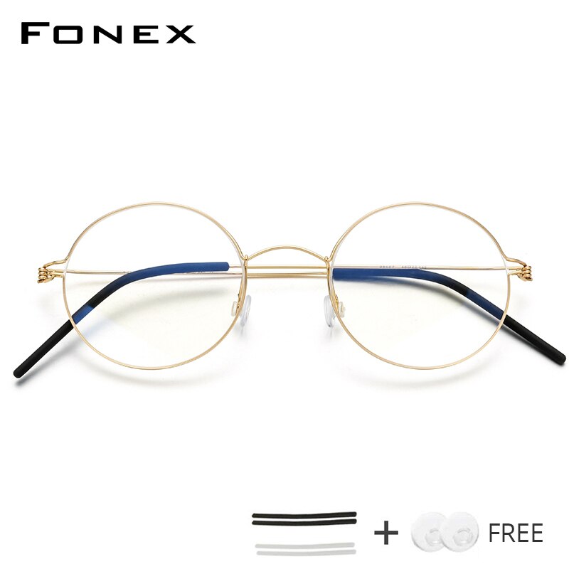 FONEX Screwless Eyewear Prescription Eyeglasses Frame Women Round Myopia Optical Denmark Korean Glasses Frame Men Titanium 98607