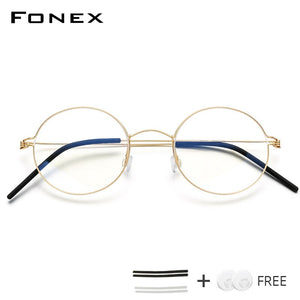 FONEX Screwless Eyewear Prescription Eyeglasses Frame Women Round Myopia Optical Denmark Korean Glasses Frame Men Titanium 98607