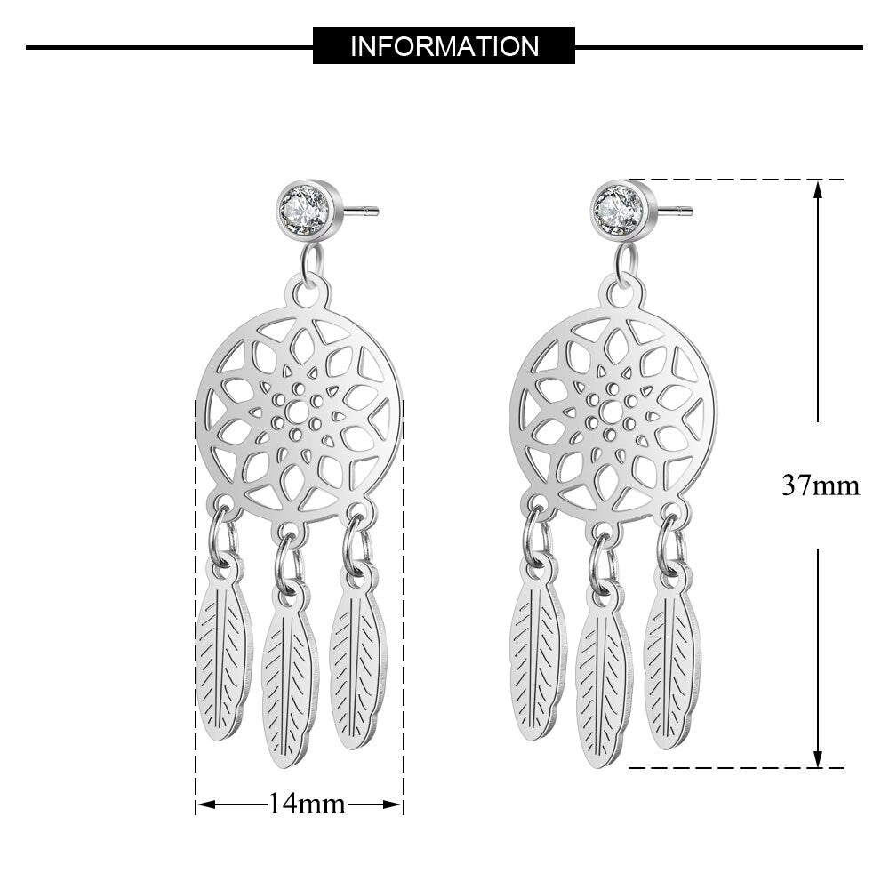 Vni and Mia 100% Stainless Steel Boho Lotus Dream Catcher Earring For Women Wholesale Fashion Bohemia Jewelry Dropshipping