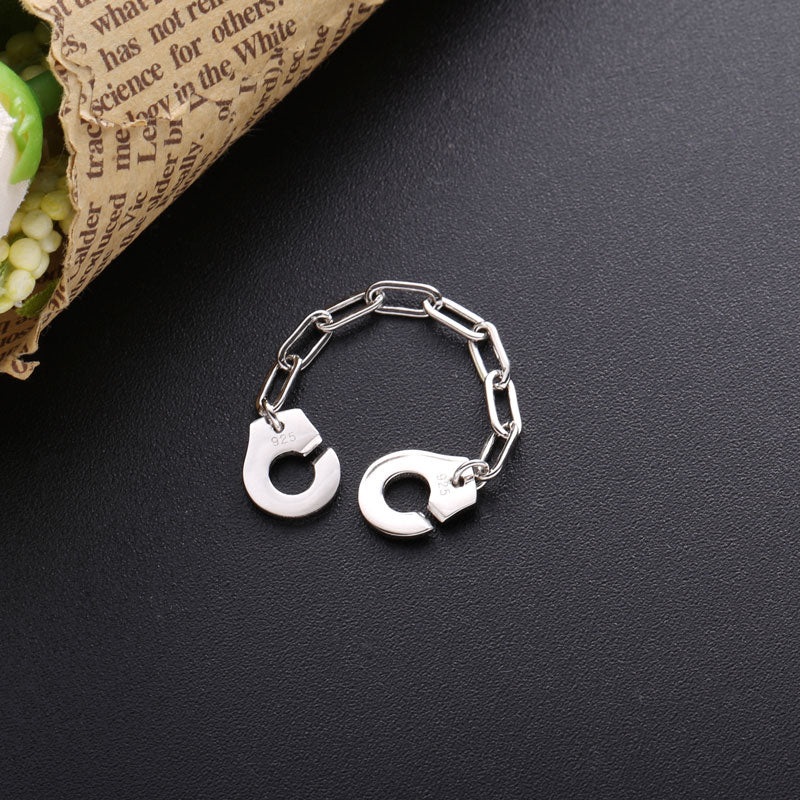 Moonmory Fashion 925 Sterling Silver Handcuff Ring White Paper Clip Chain Menottes Ring Gift For Women And Men Jewelry Dating