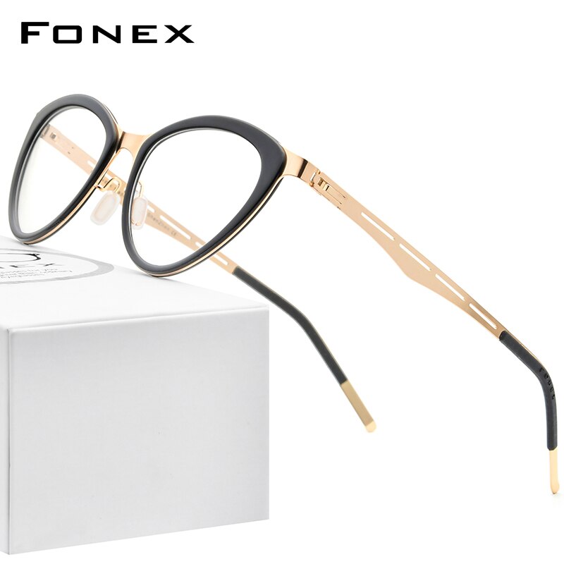 FONEX Acetate Glasses Frame Women Myopia Prescription Cat Eye Eyeglasses 2020 New Optical Brand Designer Screwless Eyewear F1008