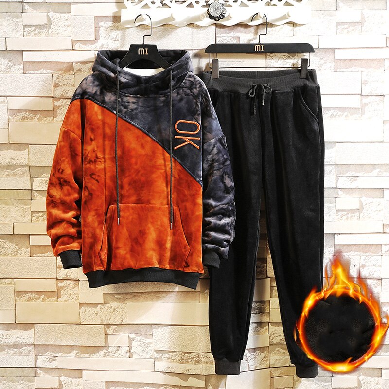 Sets Tracksuit Men Autumn Winter Hooded Sweatshirt Drawstring Outfit Sportswear 2020 Male Suit Pullover 4 Piece Set Casual