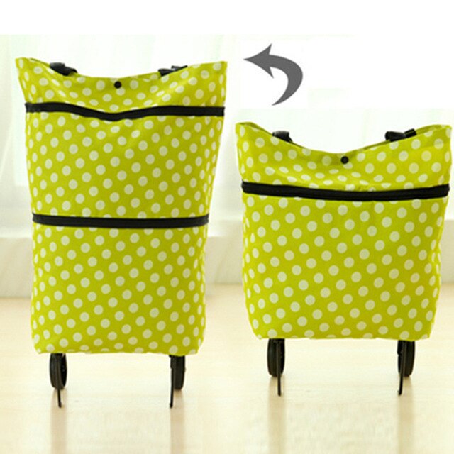 Portable Women Shopping Bag Folding Grocery Shopping Wheel Bag Small Pull Cart Buy Vegetables Food Storage Bag Organizer Tug Bag