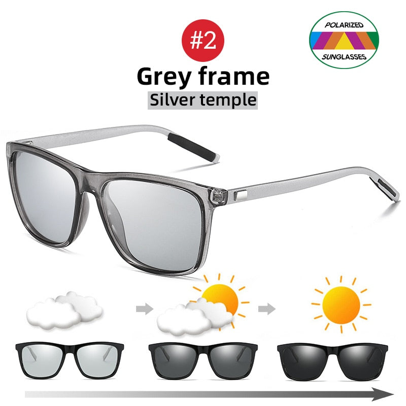 VIVIBEE-lunettes de soleil polarisées | Cadre photochromique, carré classique, caméléon Glaases de Transition, lunettes de soleil à changement de couleur pour hommes