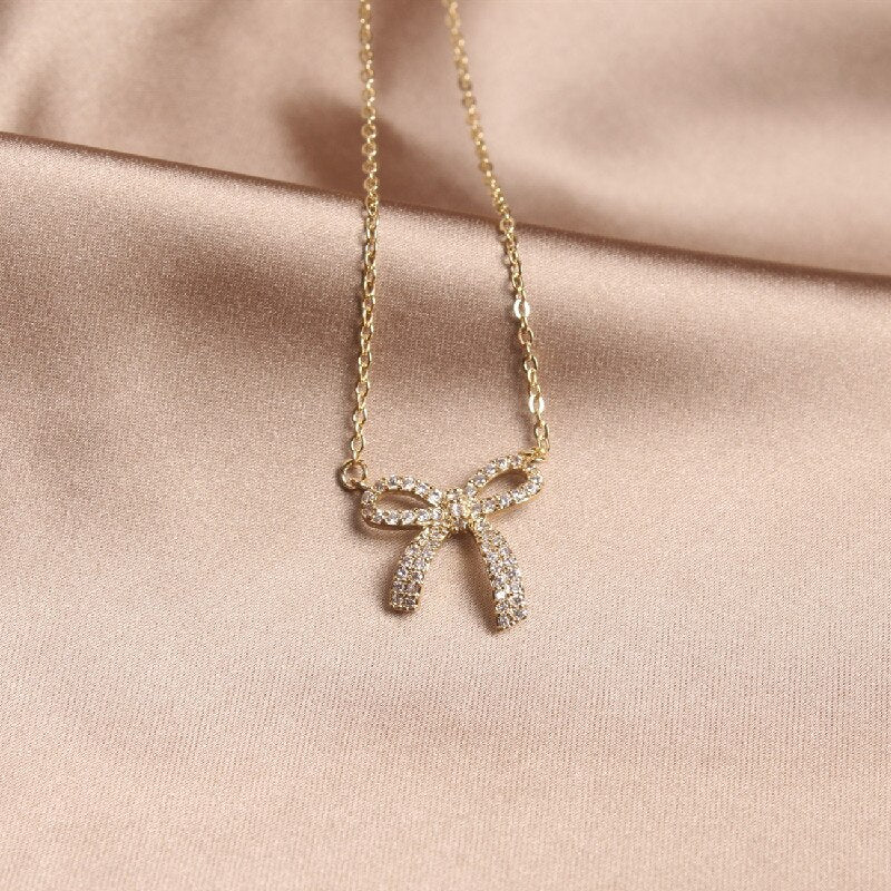 Jewelry exquisite sweet copper inlaid zircon bow