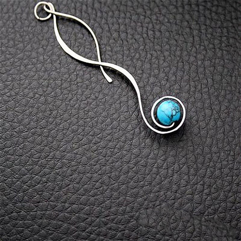 Huitan Fashion Wave Shape with Blue Resin Stone Women Earring Delicate Design Wedding Engagement Party Girl Drop Earring Jewelry
