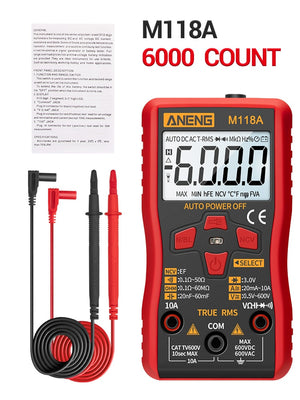 ANENG M118A Digital Mini Multimeter Tester Auto Mmultimetro True Rms Tranistor Meter with NCV Data Hold 6000counts Flashlight
