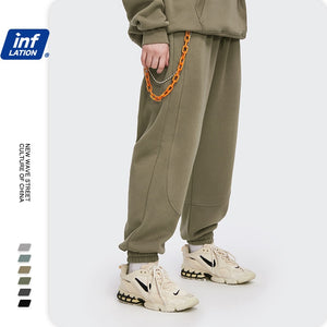 INFLATION Fleece Loose Fit Men Sweatpant In Pure Color 2020 Winter Elastic Waist Sweatpant Streetwear Men Outdoor Pants 3206W