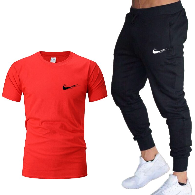 Tracksuit men Training Pants Men Sweatpants+running t-shirts men sets jogging Sportswear men Pants Gym Fitness 2 Piece Set