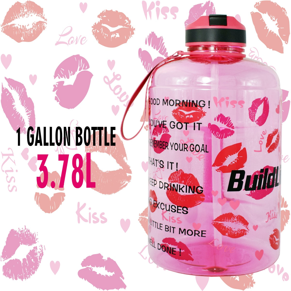 QuiFit 3.78L 2.2L 1.3L 128oz Gallon Water Bottle with Straw Clear Plastic Drinking Bottles GYM Tool Jug BPA Free Sports Cup