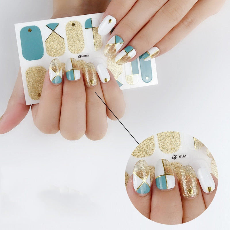 Fashion 31 Designs 3D Full Cover Nail Sticker Waterproof Self-adhesive Nail Art Manicure DIY Decoration Glitter Nail Wraps 2019