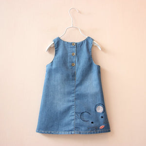 Sweet Girls denim Vest Dress New Cute mouse Baby Kids Girls Toddler Denim Jeans Overalls Sleeveless Dress Children Clothes 2-6Y