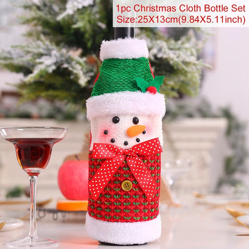 Christmas Wine Bottle Cover Merry Christmas Decor For Home 2020 Natal Noel Christmas Table Decor Xmas Gift Happy New Year 2021