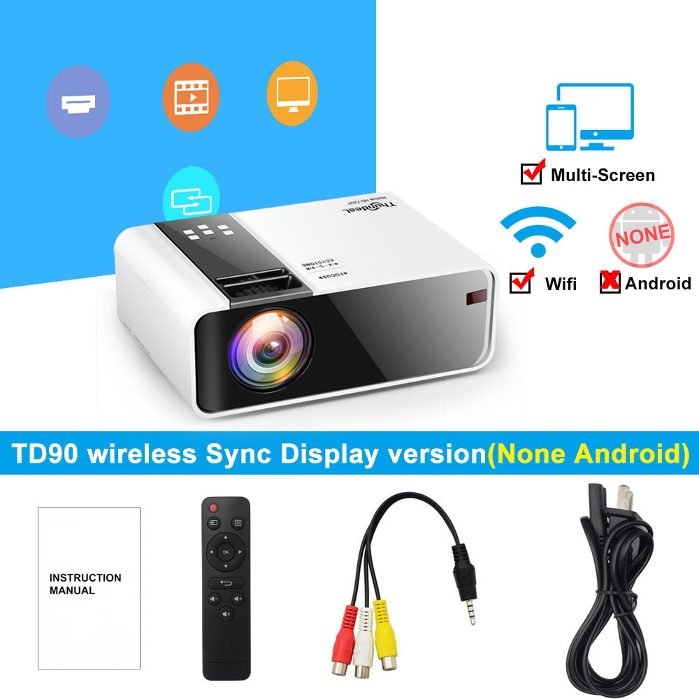 ThundeaL HD Mini Projector TD90 Native 1280 x 720P LED Android WiFi Projector Video Home Cinema 3D HDMI Movie Game Proyector