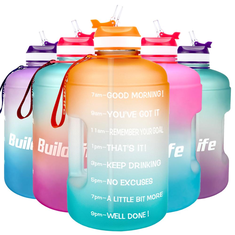 QuiFit 3.78L 2.2L 1.3L 128oz Gallon Water Bottle with Straw Clear Plastic Drinking Bottles GYM Tool Jug BPA Free Sports Cup