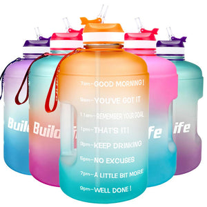 QuiFit 3.78L 2.2L 1.3L 128oz Gallon Water Bottle with Straw Clear Plastic Drinking Bottles GYM Tool Jug BPA Free Sports Cup