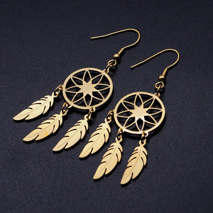 Vni and Mia 100% Stainless Steel Boho Lotus Dream Catcher Earring For Women Wholesale Fashion Bohemia Jewelry Dropshipping
