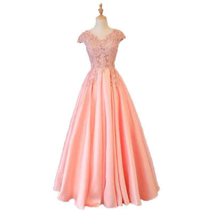 Beauty Emily Gorgeous 2020 Long Lace Appliques Pink Evening Dresses V Neck Sleeveless Pleated Prom Gown For Ceremony Party Dress