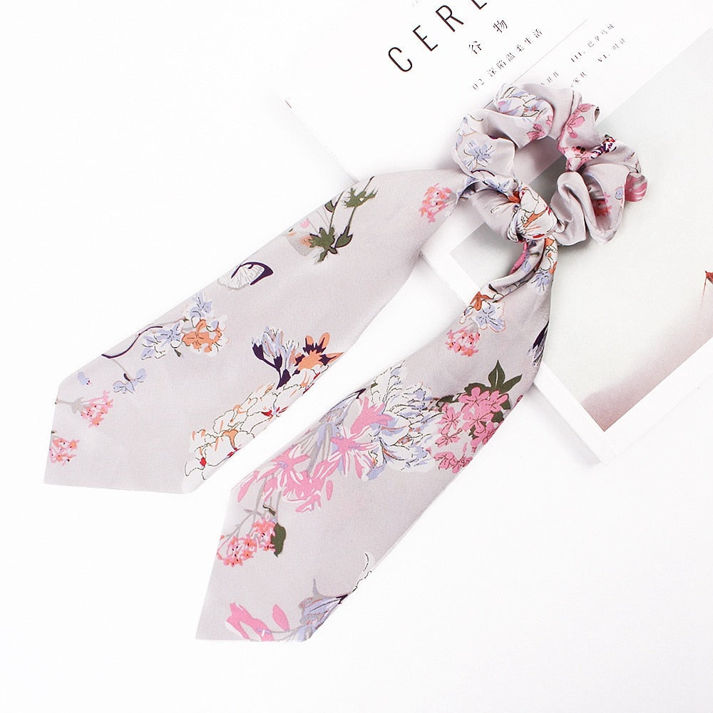 Floral Satin Scrunchies Women Elastic Hair Bands Ties Scarf Woman Scrunchy Hairbands Turban Head Wrap Hair Accessories Headwear