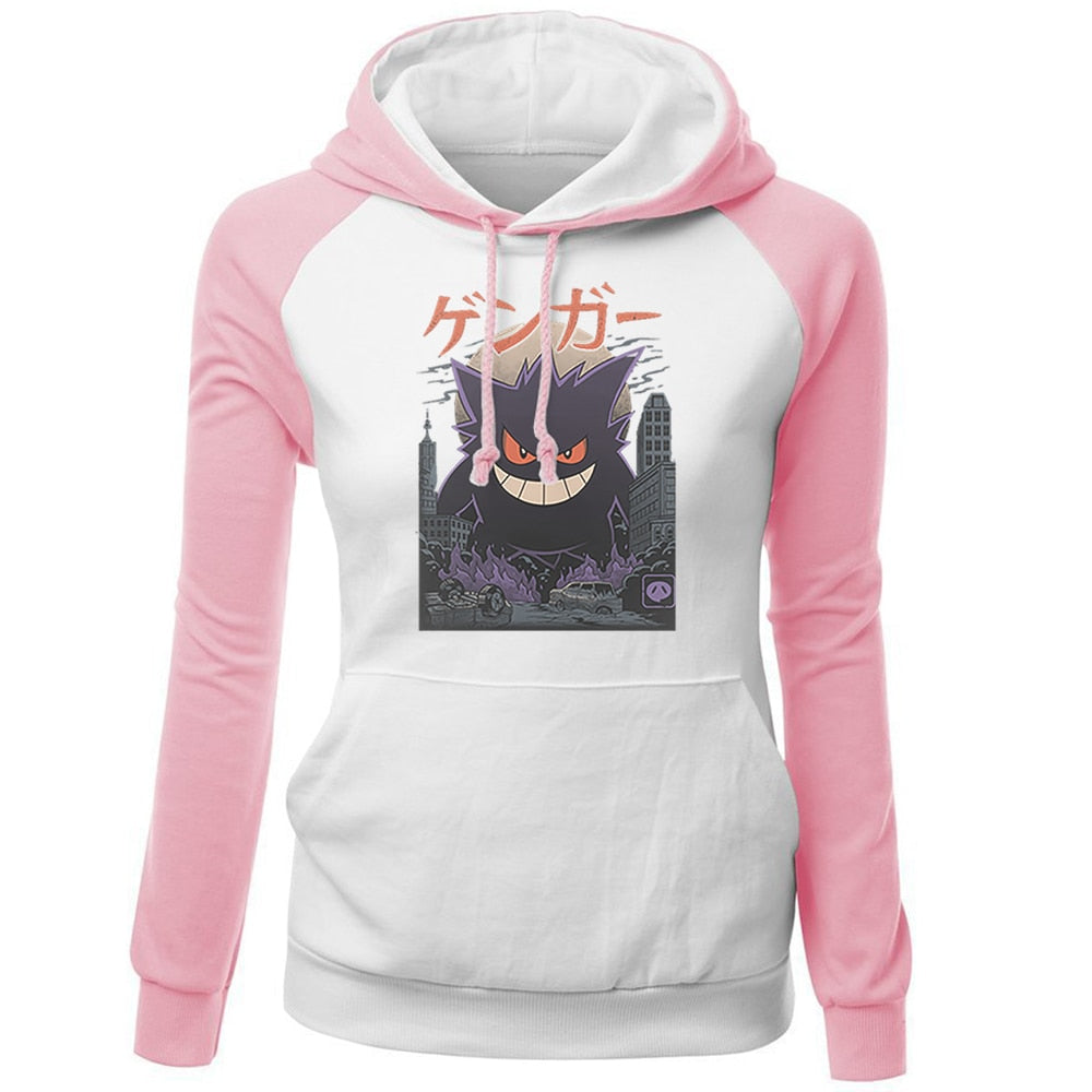 Japan Anime Gengar Printed Hoodies Raglan Women Sweatshirts Autumn 2020 Kawaii Fashion Hooded Women's Hip Hop Fleece Streetwear