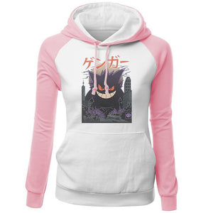 Japan Anime Gengar Printed Hoodies Raglan Women Sweatshirts Autumn 2020 Kawaii Fashion Hooded Women's Hip Hop Fleece Streetwear