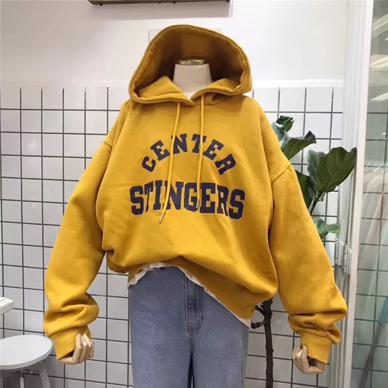 Women Leisure Letter Printed Hoodies Harajuku Sweatshirt Kawaii Korean Style Oversized Women Hoodies Winter Plus Size Female Pul