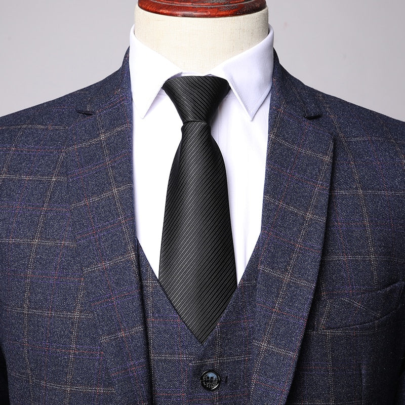 2019 Three-piece Male Formal Business Plaids Suit for Men's Fashion Boutique Plaid Wedding Dress Suit ( Jacket + Vest + Pants )
