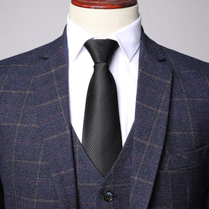 2019 Three-piece Male Formal Business Plaids Suit for Men's Fashion Boutique Plaid Wedding Dress Suit ( Jacket + Vest + Pants )