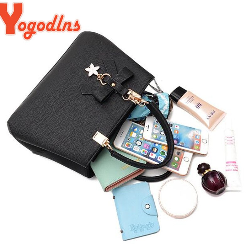 Yogodlns Elegant Women Messenger Bags with flower pendant Office Ladies Totes Pure Handbag for female Crossbody Shoulder Bags