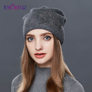 ENJOYFUR Fashion Soft Women Winter Autumn Hat And Scarf Set High Quality Female Warm Knitted Hat Scarves