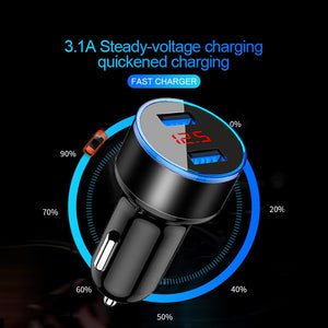 Mini chargeur de voiture USB pour iPhone XR 11 chargeurs de téléphone de voiture rapide charge rapide avec affichage LED 3.1A double chargeur de téléphone USB dans la voiture