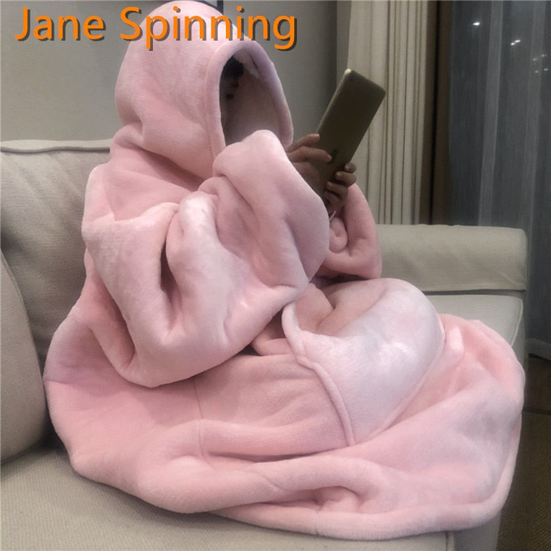 Winter Thick Comfy TV Blanket Sweatshirt Solid Warm Hooded Blanket Adults and Children Fleece Weighted Blankets for Beds Travel