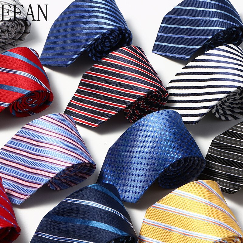 Luxury Fashion Striped Plaid Men's Tie Red Blue Grey Classic Neck Ties Leisure Business Wedding High Quality 8cm Silk Necktie