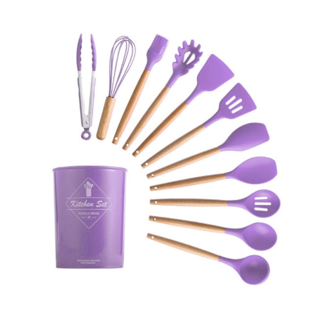 Silicone Kitchenware Cooking Utensils Set Heat Resistant Kitchen Non-Stick Cooking Utensils Baking Tools With Storage Box Tools