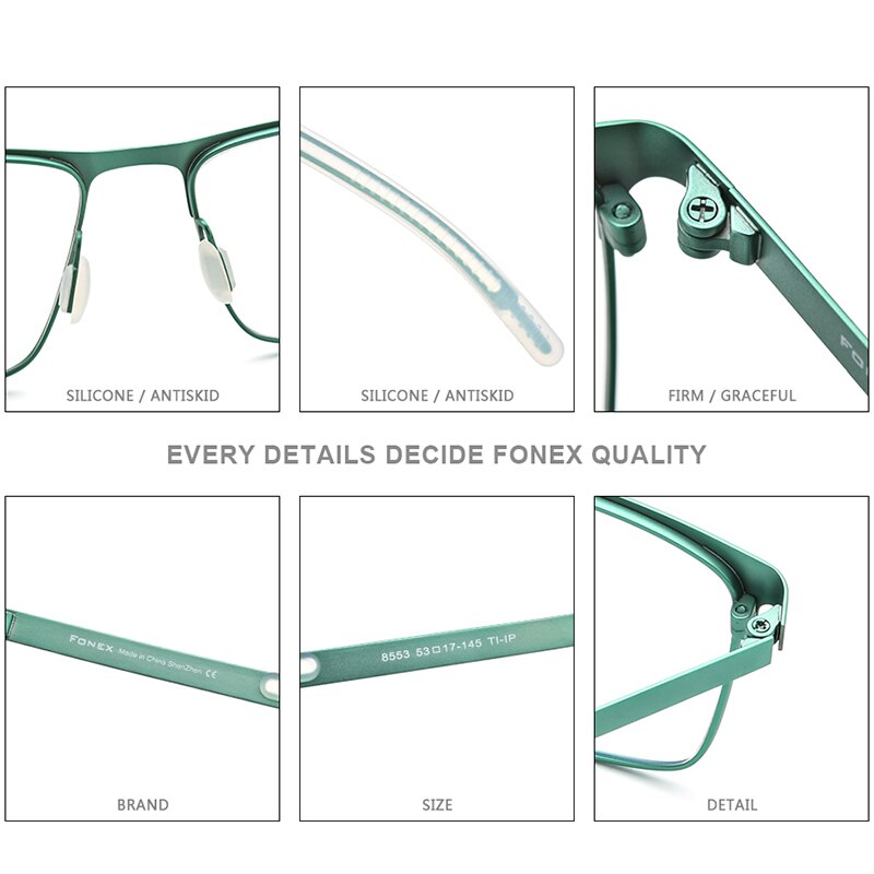 FONEX Pure Titanium Glasses Frame Men Square Myopia Optical Prescription Eyeglass Frame Man 2020 New Silicone Eyewear 8553