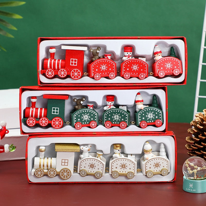 Wooden Christmas Train Ornament Christmas Decoration For Home Santa Claus Gift Toys Crafts Table Deco Navidad Xmas 2021 New Year