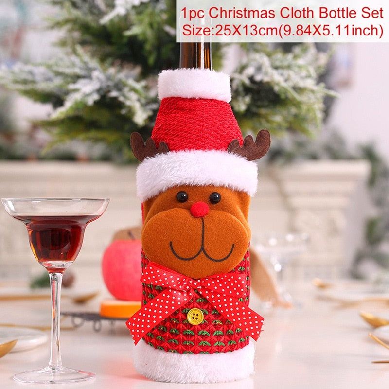 Christmas Wine Bottle Cover Merry Christmas Decor For Home 2020 Natal Noel Christmas Table Decor Xmas Gift Happy New Year 2021