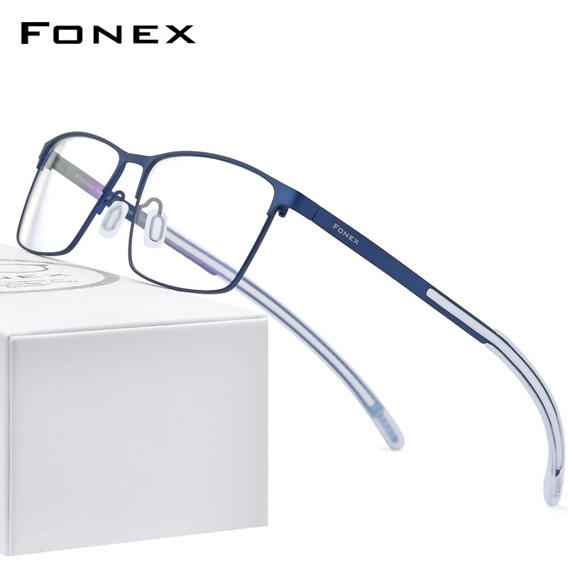 FONEX Pure Titanium Glasses Frame Men Square Myopia Optical Prescription Eyeglass Frame Man 2020 Antiskid Silicone Eyewear 8521