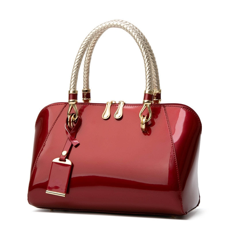 Women's Patent Leather Boston Bag Solid Color Large Capacity Handbag Casual Shoulder Diagonal Bag
