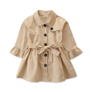 FOCUSNORM 2-7Y Infantile Bébé fille de Couleur Pleine Tranchée Manteau Mode Britannique Style Simple boutonnage Revers Bandage à manches longues Manteau