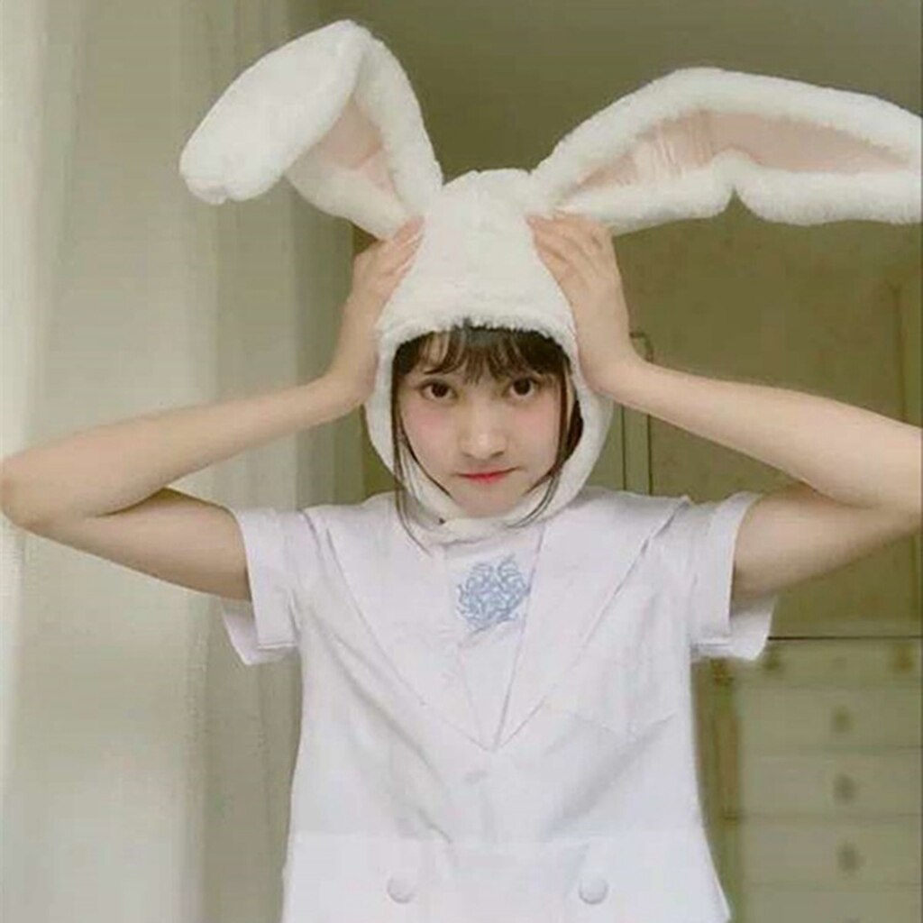 Soft Plush Bunny Hat Cap Long Ear Winter Party Costume Rabbit Cap Headwear White Rabbit Women's Hat