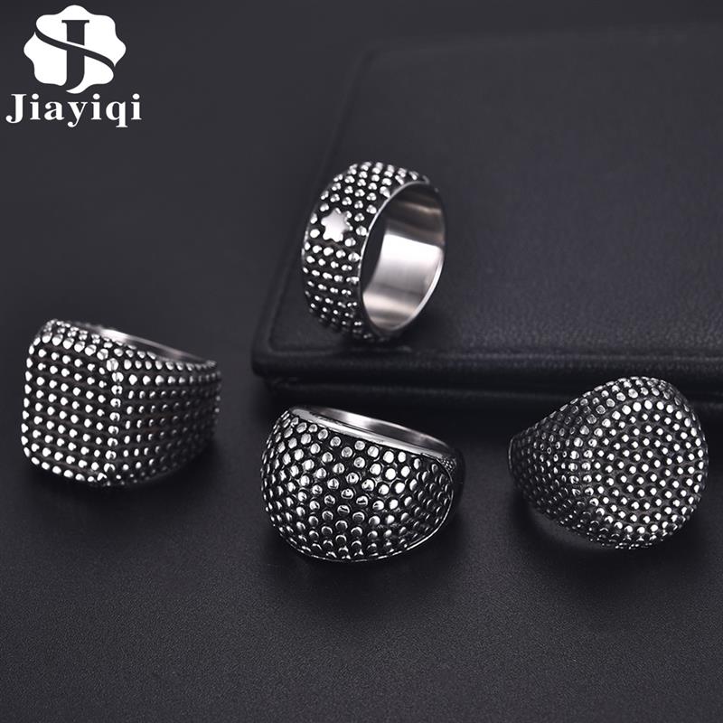 Jiayiqi Cool Square Stainless Steel Ring Punk Male Punctiform Geometric Finger Ring Men Vintage HipHop Ring Jewelry Accessories