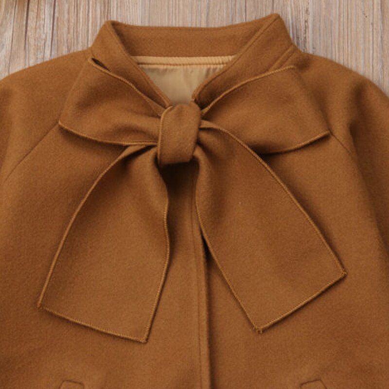 Manteau mignon pour bébés filles | Manteau en laine à simple boutonnage et nœud papillon pour enfants en bas âge, vêtements chauds et d'hiver, combinaison de neige 2-8 T