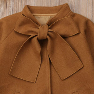 Manteau mignon pour bébés filles | Manteau en laine à simple boutonnage et nœud papillon pour enfants en bas âge, vêtements chauds et d'hiver, combinaison de neige 2-8 T