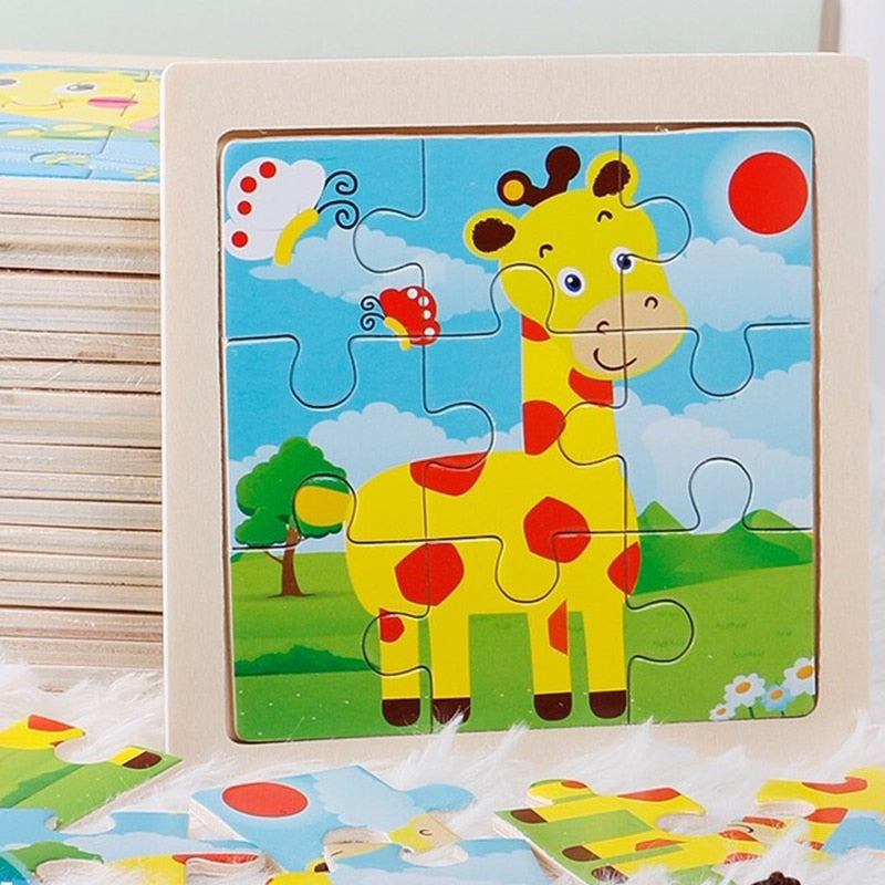 Intelligence Kids Toy Wooden 3D Puzzle Jigsaw Tangram for Children Baby Cartoon Animal/Traffic Puzzles Educational Learning Toys