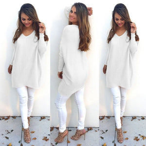 V-Neck Long-Sleeved Women'S Sweater Knitted Long Top Sweaters