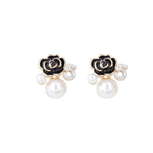 Fashion Full Rhinestone Letter Earrings Flower Pearl Party Earring For Woman Gift