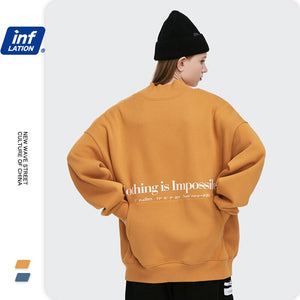 INFLATION Men Thick Fleece Sweatshir Streetwear толстовка 2020 Winter Letter Printing High Collar Loose Sweatshirt Men 1345W