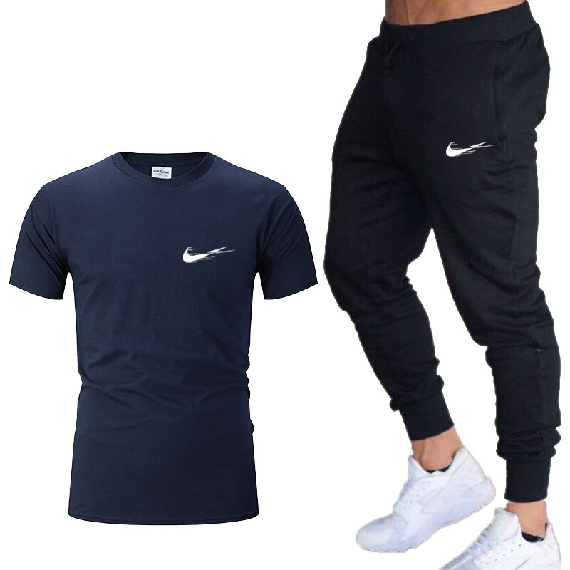 Tracksuit men Training Pants Men Sweatpants+running t-shirts men sets jogging Sportswear men Pants Gym Fitness 2 Piece Set