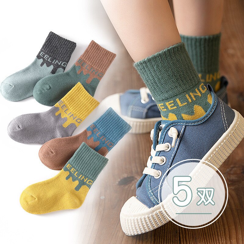 5pairs/lot 1-12 Years Spring Autumn Children Socks Baby Girls Cotton Short Socks Newborn Ribbed Letters Cartoon Girls Boys Socks